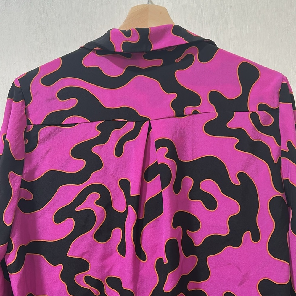 DIANE VON WOMEN PULLOVER BLOUSE PINK BLACK LONG SLEEVE 100 % SILK Sz 6 - Picture 4 of 9